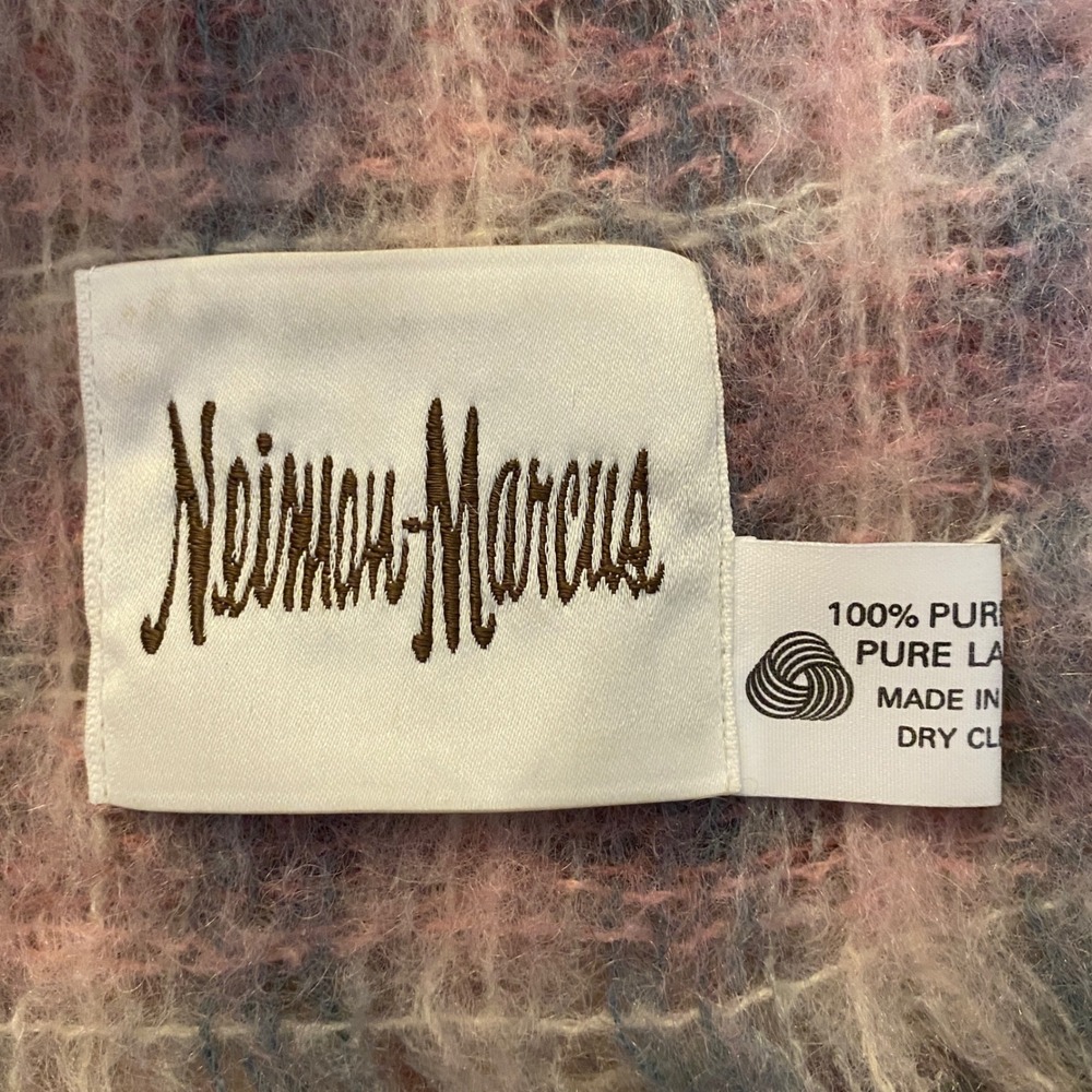 Neiman Marcus Vintage Wool‎ Plaid Throw Blanket Made in Scotland Pink Blue 68x48